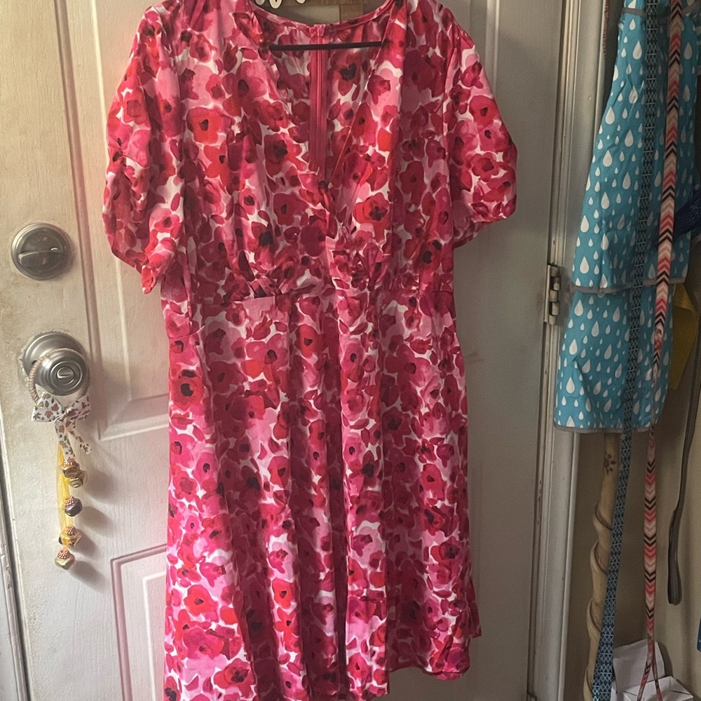 Vibrant Pink Floral Midi Dress